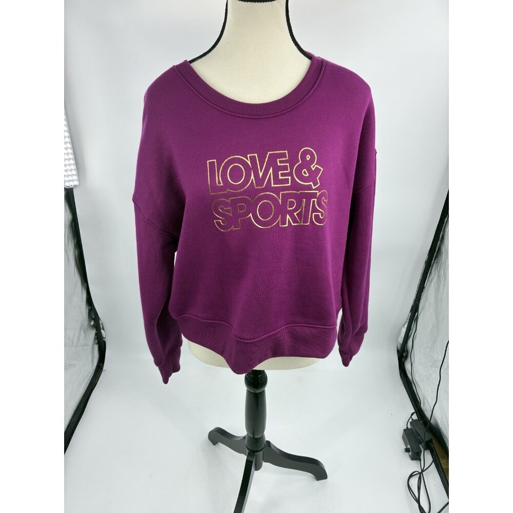 Love & Sports Womens M Sweatshirt Pullover Purple Graphic Crewneck Casual